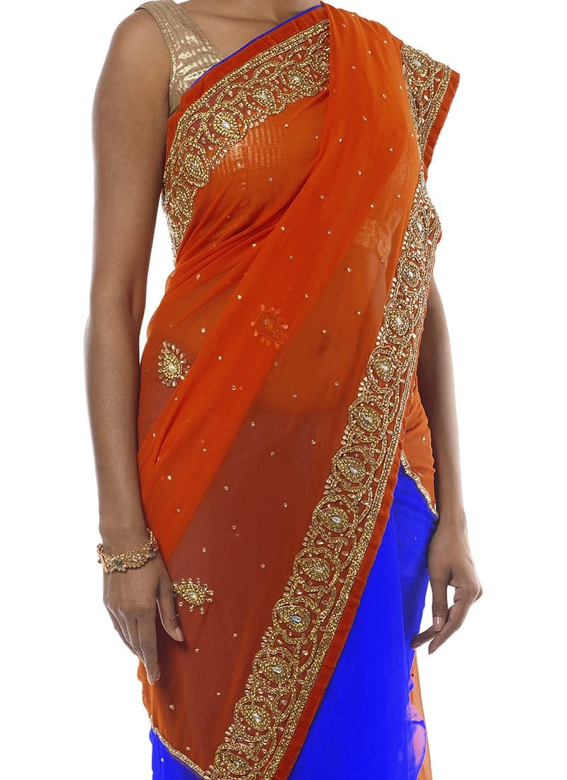 Light Violet N Orange Half N Half Saree Party Wear 3 Light Violet N Orange Half N Half Saree Party Wear