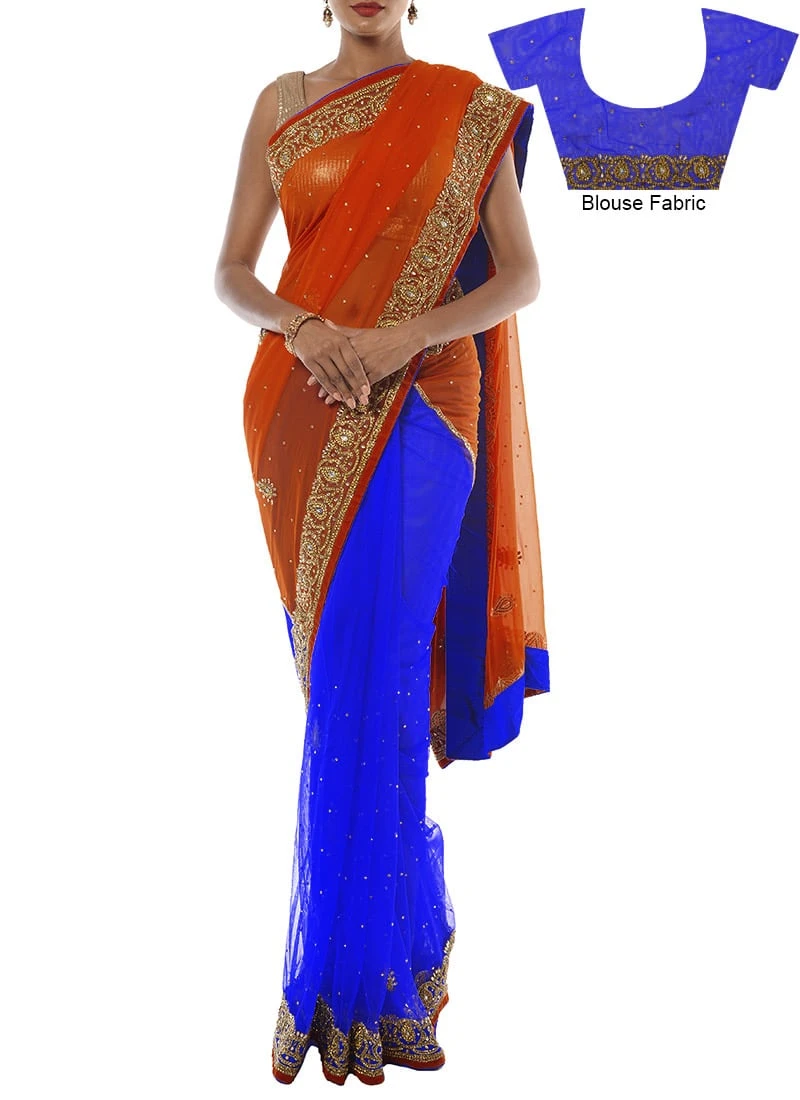 Light Violet N Orange Half N Half Saree Party Wear 5 Light Violet N Orange Half N Half Saree Party Wear - Image 3