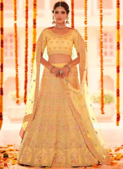 Light Yellow Organza Embroidered N Stones A Line Lehenga Wedding Wear -ZariGrace Shop Light Yellow Organza Embroidered N Stones A Line Lehenga GHMKNS7378602 u