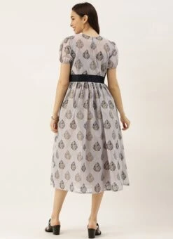 Lilac Hint Chanderi Silk Puff Sleeve Dress Festive Wear -ZariGrace Shop Lilac Hint Chanderi Silk Puff Sleeve Dress DRBS02012713 b