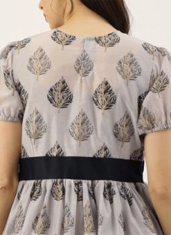 Lilac Hint Chanderi Silk Puff Sleeve Dress Festive Wear -ZariGrace Shop Lilac Hint Chanderi Silk Puff Sleeve Dress DRBS02012713 rrc2