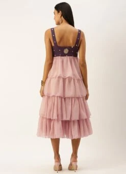 Magenta N Pink Embroidered Layered Dress Festive Wear -ZariGrace Shop Magenta N Pink Embroidered Layered Dress DRBS02209669 b