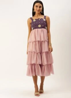 Magenta N Pink Embroidered Layered Dress Festive Wear -ZariGrace Shop Magenta N Pink Embroidered Layered Dress DRBS02209669 u