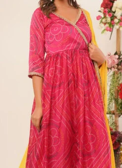Magenta Silk Bandhini Anarkali Suit Festive Wear