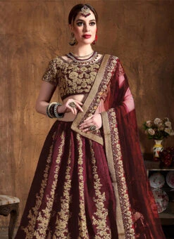Maroon Art Silk A Line Lehenga Wedding Wear -ZariGrace Shop Maroon Art Silk A Line Lehenga GHMKNS7412 b
