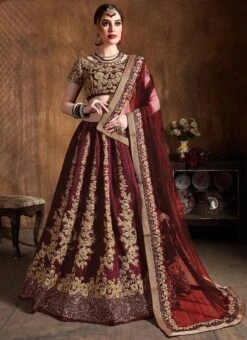 Maroon Art Silk A Line Lehenga Wedding Wear -ZariGrace Shop Maroon Art Silk A Line Lehenga GHMKNS7412 u