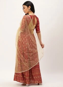 Maroon Art Silk Foil Printed Anarkali Suit Festive Wear -ZariGrace Shop Maroon Art Silk Foil Printed Anarkali Suit SLBS02212471 b