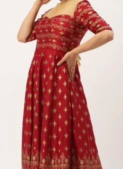Maroon Art Silk Foil Printed Anarkali Suit Festive Wear