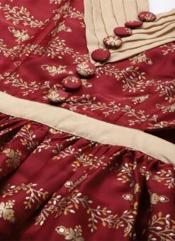 Maroon Art Silk Foil Printed Maxi Dress Festive Wear -ZariGrace Shop Maroon Art Silk Foil Printed Maxi Dress DRBS02211115 rrc1