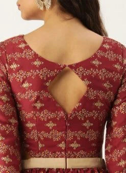 Maroon Art Silk Foil Printed Maxi Dress Festive Wear -ZariGrace Shop Maroon Art Silk Foil Printed Maxi Dress DRBS02211115 rrc2