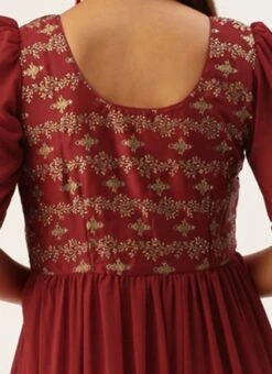Maroon Art Silk N Geogette Flare Dress Festive Wear -ZariGrace Shop Maroon Art Silk N Geogette Flare Dress DRBS02301787 rrc2