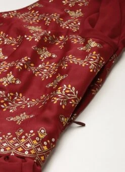Maroon Art Silk N Geogette Flare Dress Festive Wear -ZariGrace Shop Maroon Art Silk N Geogette Flare Dress DRBS02301787 rrc3
