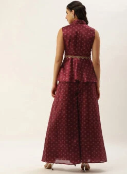 Bottom From Maroon Art Silk Printed Co Ords Set After Six Wear -ZariGrace Shop Maroon Art Silk Printed Co Ords Set IWBS02302301 b