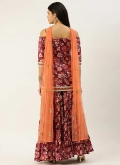 Bottom From Maroon Art Silk Printed Gharara Set After Six Wear -ZariGrace Shop Maroon Art Silk Printed Gharara Set SLBS02302280 b 2