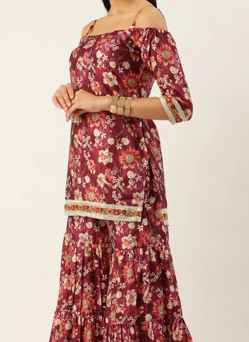 Top From Maroon Art Silk Printed Gharara Set After Six Wear 3 Top From Maroon Art Silk Printed Gharara Set After Six Wear