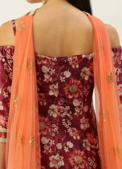 Dupatta From Maroon Art Silk Printed Gharara Set After Six Wear -ZariGrace Shop Maroon Art Silk Printed Gharara Set SLBS02302280 rrc2
