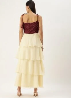 Maroon Art Silk Printed N Off White Layered Dress Festive Wear -ZariGrace Shop Maroon Art Silk Printed N Off White Layered Dress IWBS02303686 b