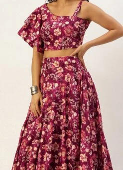Skirt From Maroon Art Silk Printed Skirt Set After Six Wear