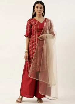 Top From Maroon Art Silk Salwar N Palazzo Suit After Six Wear 12 Top From Maroon Art Silk Salwar N Palazzo Suit After Six Wear -ZariGrace Shop Maroon Art Silk Salwar N Palazzo Suit SLBS02211114 u 2