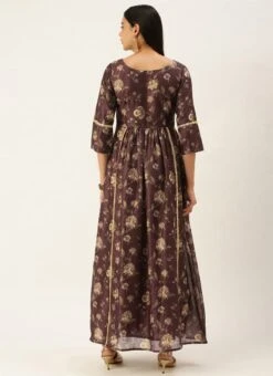 Maroon Chanderi Printed Floral Maxi Dress Festive Wear -ZariGrace Shop Maroon Chanderi Printed Floral Maxi Dress DRBS02111085 b