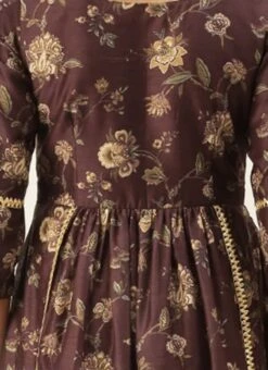 Maroon Chanderi Printed Floral Maxi Dress Festive Wear -ZariGrace Shop Maroon Chanderi Printed Floral Maxi Dress DRBS02111085 rrc2