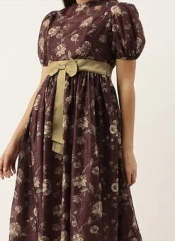 Maroon Chanderi Silk Puff Sleeve Dress Festive Wear After Six Wear