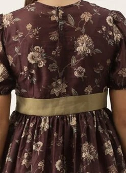 Maroon Chanderi Silk Puff Sleeve Dress Festive Wear After Six Wear -ZariGrace Shop Maroon Chanderi Silk Puff Sleeve Dress DRBS02201262 rrc2