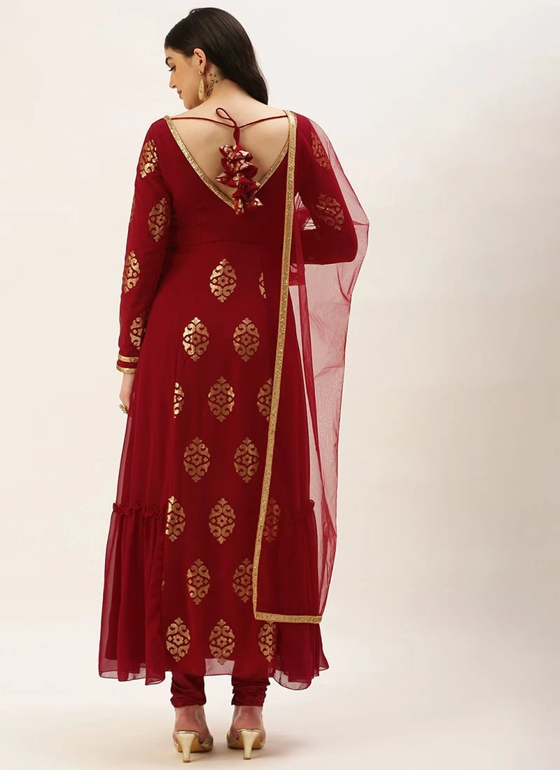 Maroon Embroidered Anarkali Suit Set Festive Wear 6 Maroon Embroidered Anarkali Suit Set Festive Wear - Image 4