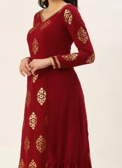 Maroon Embroidered Anarkali Suit Set Festive Wear