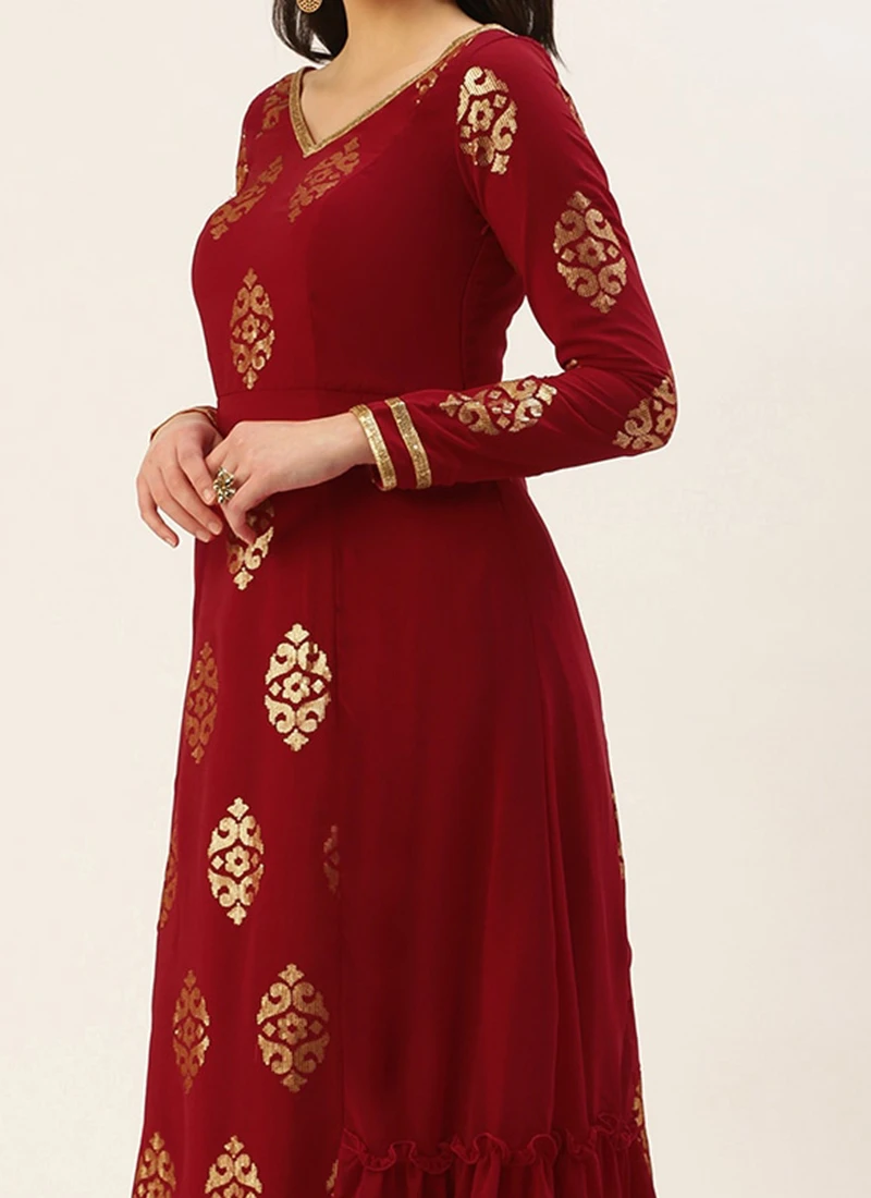 Maroon Embroidered Anarkali Suit Set Festive Wear 3 Maroon Embroidered Anarkali Suit Set Festive Wear