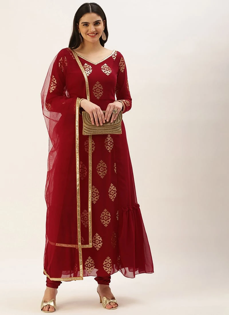 Maroon Embroidered Anarkali Suit Set Festive Wear 5 Maroon Embroidered Anarkali Suit Set Festive Wear - Image 3