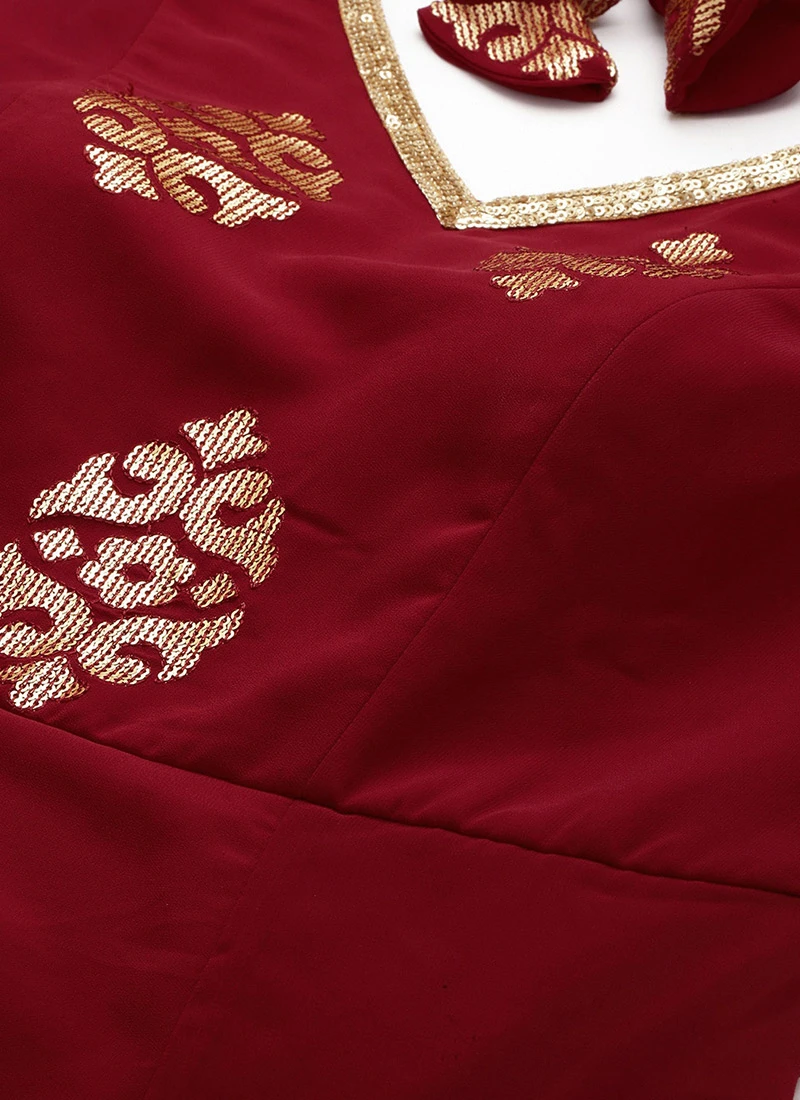 Maroon Embroidered Anarkali Suit Set Festive Wear 7 Maroon Embroidered Anarkali Suit Set Festive Wear - Image 5