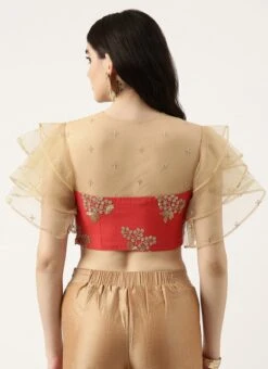 Maroon Embroidered Chinnon Blouse Festive Wear -ZariGrace Shop Maroon Embroidered Chinnon Blouse BLBS02301951 b