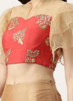 Maroon Embroidered Chinnon Blouse Festive Wear