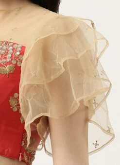 Maroon Embroidered Chinnon Blouse Festive Wear -ZariGrace Shop Maroon Embroidered Chinnon Blouse BLBS02301951 rrc3