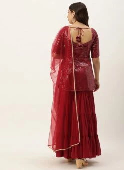 Top From Maroon Embroidered Georgette Palazzo Suit After Six Wear -ZariGrace Shop Maroon Embroidered Georgette Palazzo Suit SLBS02304047 b 1