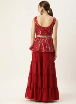 Bottom From Maroon Embroidered Top N Palazzo Set After Six Wear -ZariGrace Shop Maroon Embroidered Top N Palazzo Set IWBS02303875 b