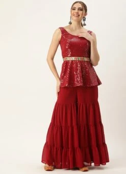 Bottom From Maroon Embroidered Top N Palazzo Set After Six Wear -ZariGrace Shop Maroon Embroidered Top N Palazzo Set IWBS02303875 u