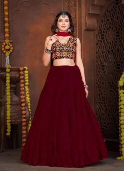 Maroon Faux Crepe Kutch Work Chaniya Choli Festive Wear 8 Maroon Faux Crepe Kutch Work Chaniya Choli Festive Wear -ZariGrace Shop Maroon Faux Georgette Kutch Work Chaniya Choli GHSACW7529 u