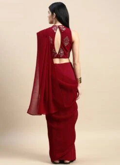Maroon Georgette Sequins Half N Half Sari Festive Wear 13 Maroon Georgette Sequins Half N Half Sari Festive Wear -ZariGrace Shop Maroon Georgette Sequins Half N Half Sari SABS02302376 b