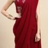 Maroon Georgette Sequins Half N Half Sari Festive Wear -ZariGrace Shop Maroon Georgette Sequins Half N Half Sari SABS02302376 l