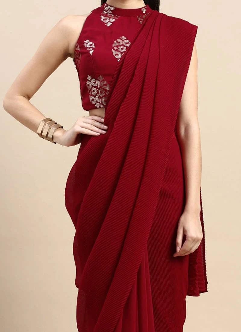 Maroon Georgette Sequins Half N Half Sari Festive Wear 3 Maroon Georgette Sequins Half N Half Sari Festive Wear
