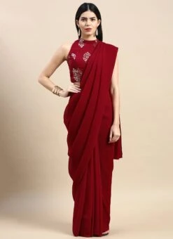 Maroon Georgette Sequins Half N Half Sari Festive Wear 12 Maroon Georgette Sequins Half N Half Sari Festive Wear -ZariGrace Shop Maroon Georgette Sequins Half N Half Sari SABS02302376 u