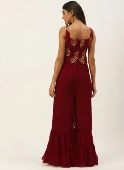 Maroon Georgette Sequins Jumpsuit Festive Wear -ZariGrace Shop Maroon Georgette Sequins Jumpsuit DRBS02208429 b