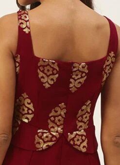 Maroon Georgette Sequins Jumpsuit Festive Wear -ZariGrace Shop Maroon Georgette Sequins Jumpsuit DRBS02208429 rrc2