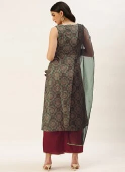 Dupatta From Maroon N Grey Printed Art Silk Anarkali Set After Six Wear -ZariGrace Shop Maroon N Grey Printed Art Silk Anarkali Set SLBS02209654 b