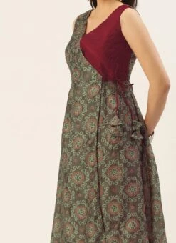 Dupatta From Maroon N Grey Printed Art Silk Anarkali Set After Six Wear