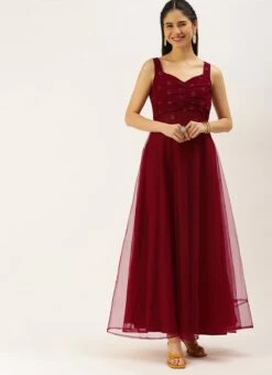 Maroon N Red Embroidered Dress Party Wear -ZariGrace Shop Maroon N Red Embroidered Dress DRBS02206264 u