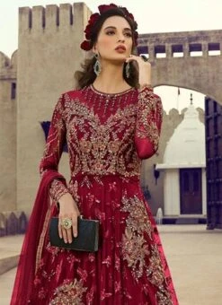 Maroon Net Anarkali Suit Wedding Wear -ZariGrace Shop Maroon Net Anarkali Suit SLSCC5505A b
