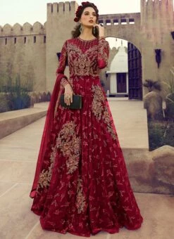 Maroon Net Anarkali Suit Wedding Wear -ZariGrace Shop Maroon Net Anarkali Suit SLSCC5505A u